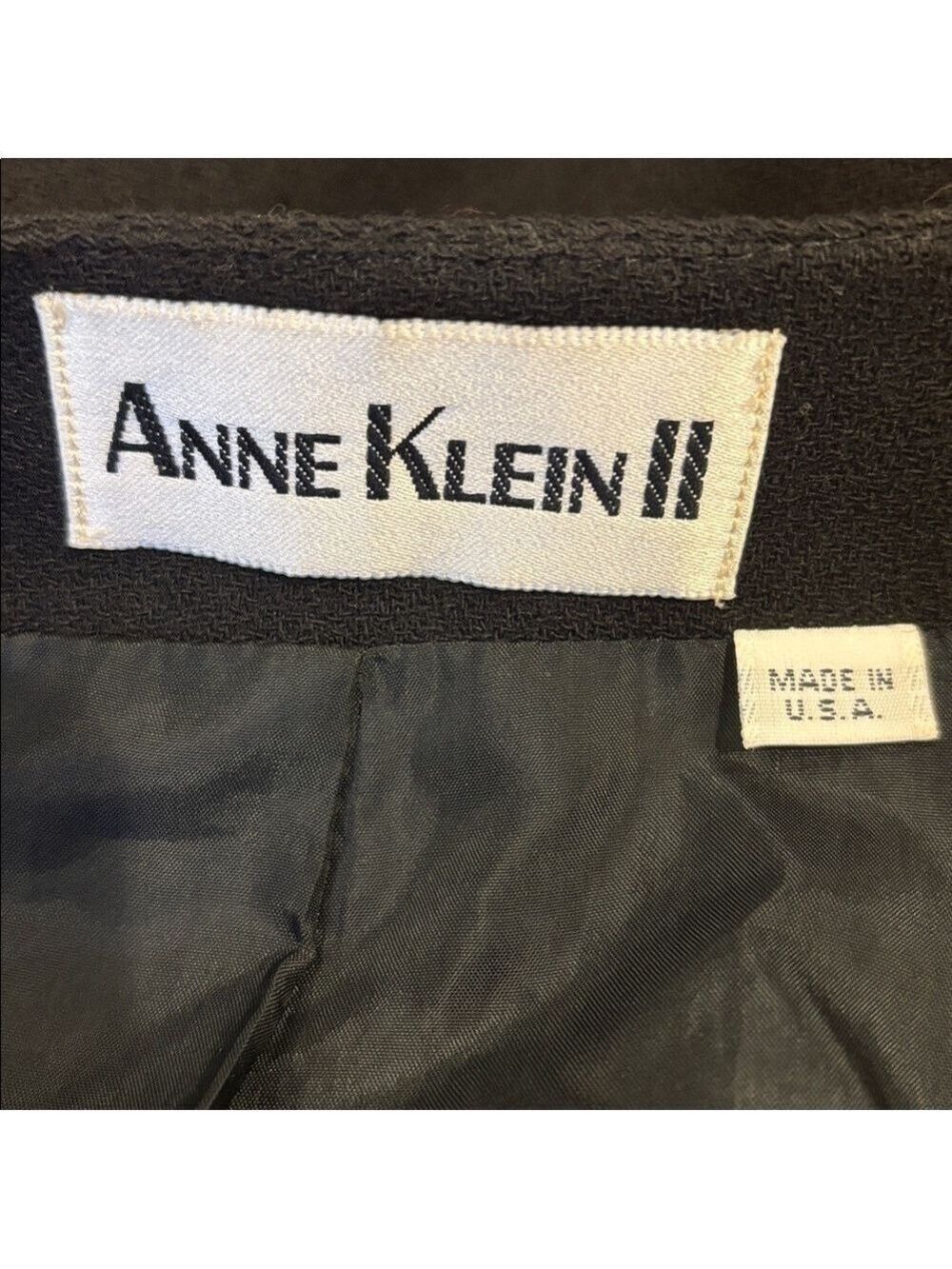 80s ANNE KLEIN CREPE WOOL BLACK BLAZER RAGLAN SLEEVES & RHINESTONE BUTTON SZ 10 - Picture 7 of 8